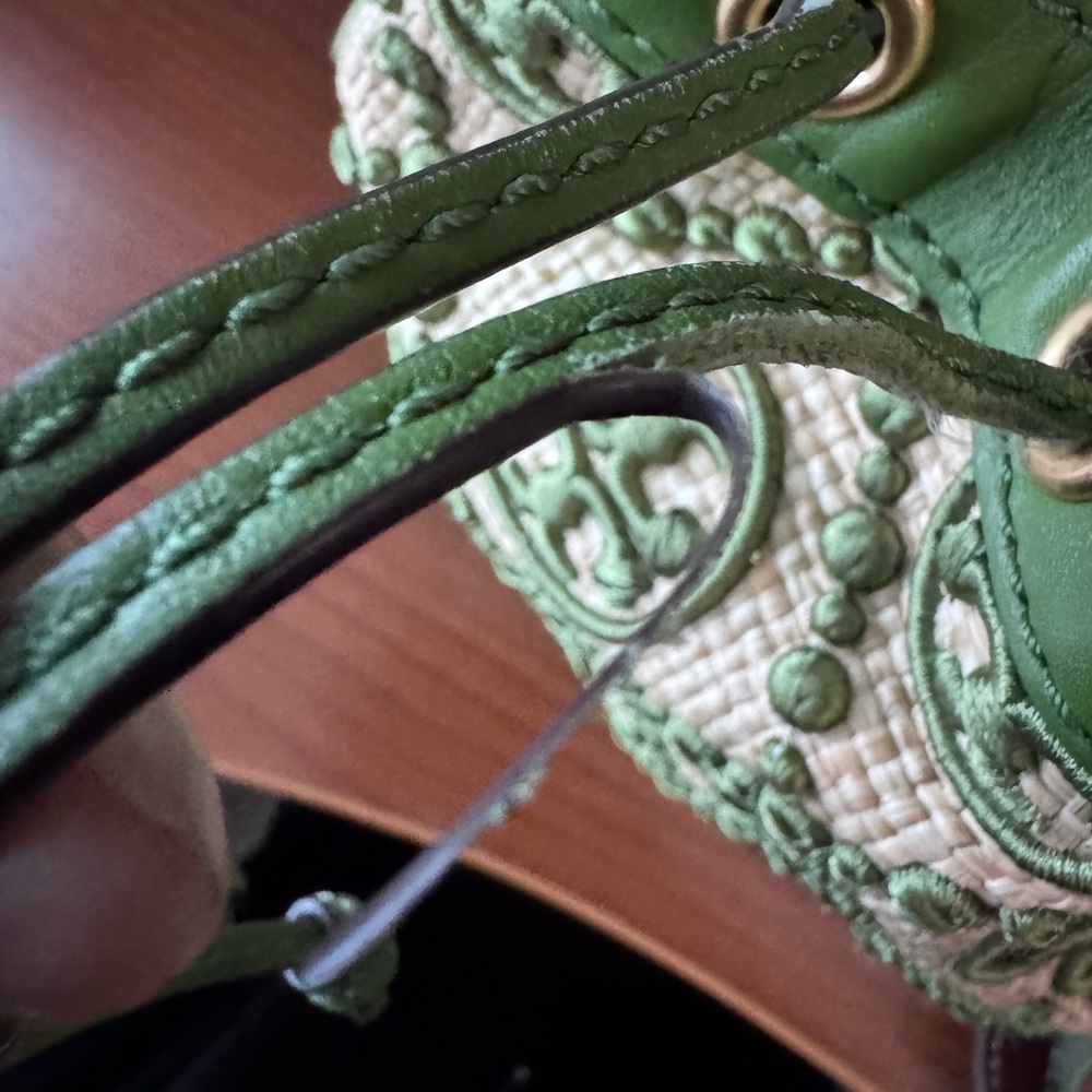 Tory Burch Green and Tan Embroidered Shoulder Bag - Picture 7 of 9